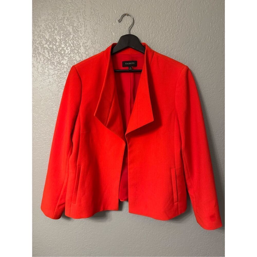 Talbots Open Front Draped Lapel Red Blazer Jacket Size 14